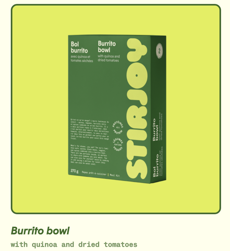 A boxed dehydrated meal by StirJoy