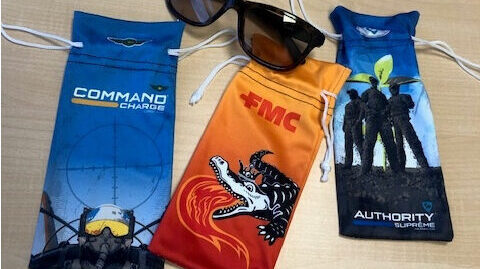 Giveaway branded sunglass pouches for agricultural product purchasers